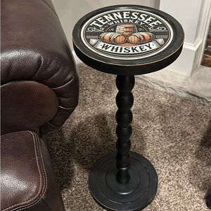Custom Whiskey Barrel Drink Table | Rustic Black & Gold Martini Table | Man Cave
